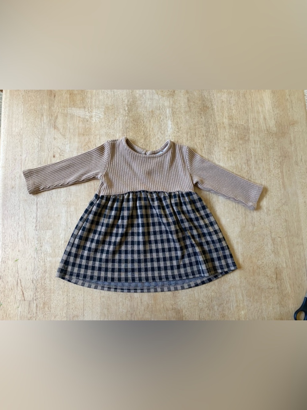 Zara Beige Ribbed Plaid Dress